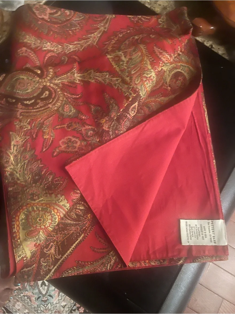 Pottery Barn Red Paisley Accent table Runner with Gold Trim